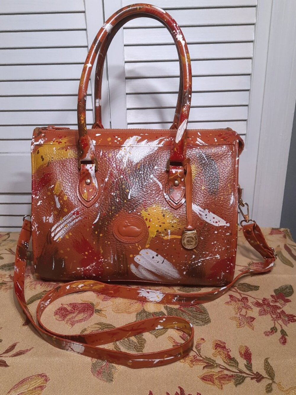 SOLD !Vintage Dooney & Bourke Dipinta Inspired Hand Painted Satchel Shoulder Bag